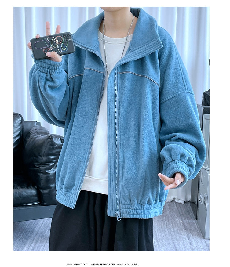 Advbridge Reflective Article Zip Up Sweatshirts for Men Korean Fashion Trends Fleece Clothing Teenage High Quality Oversized Streetwear