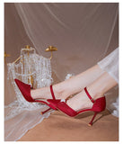 Advbridge White Silk Satin Wedding Shoes Summer Women's New French High-heeled Bride's Shoes with A Line with Sandals with Skirts