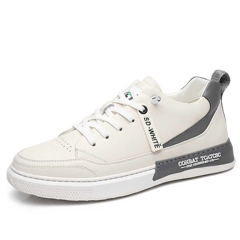 Advbridge Fashion Men British Style Leather Casual Shoes Lightweight Breathable Flats Luxury Platform Shoes Men's White Walking Sneakers