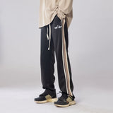 Advbridge Men's Striped Webbing Casual Pants Hip Hop Style Thicken Plush Trousers Fashion Green/black Color Jogger Sweatpants M-2XL