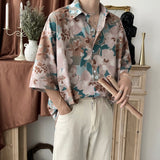 Advbridge  Summer Short-sleeved Shirts Men's Fashion Printed Casual Shirts Men Korean Loose Flower Shirts Mens Hawaiian Shirts M-2XL