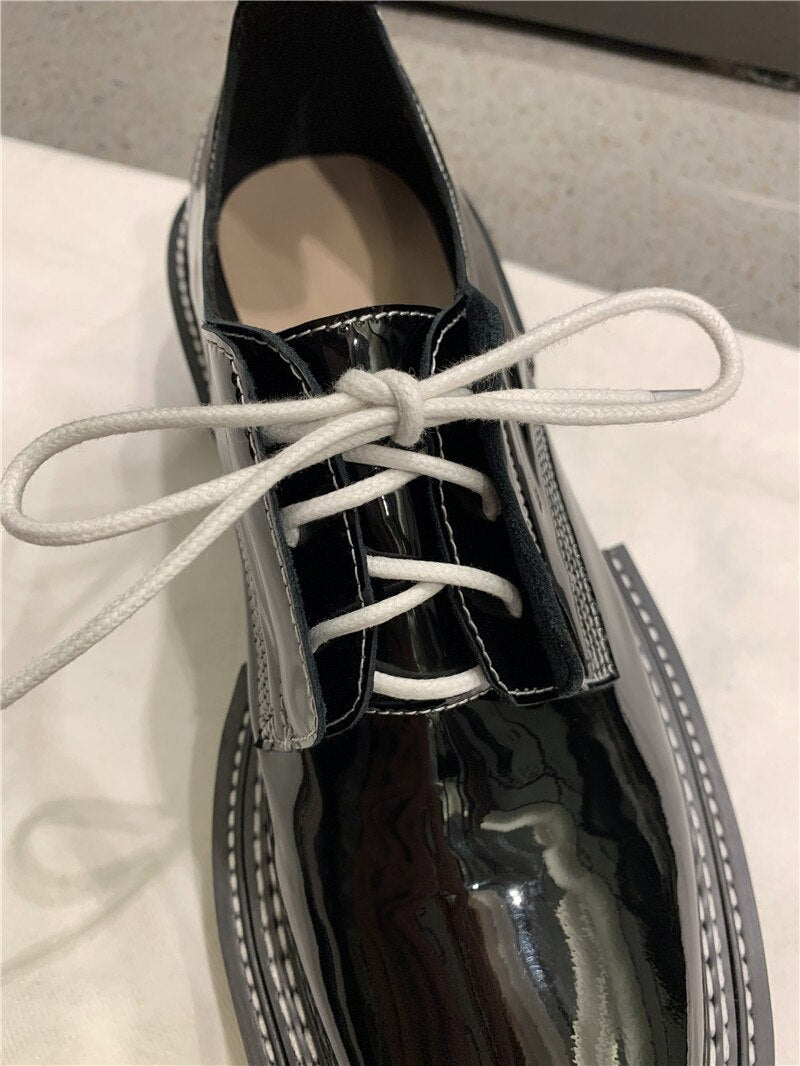 Advbridge New Genuine Leather Lace-Up Women's Shoes Fashion Spring/Autumn Flat Platform Shoes Round Toe Handmade Shoes Woman Size 34-42