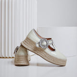 Advbridge Genuine Patent Leather Women Loafers Crystals Espadrilles Med Heel Platform Casual Shoes Slip On Creepers