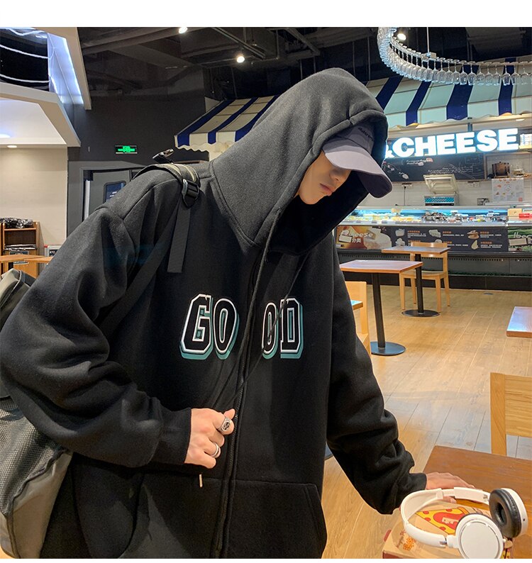 Advbridge Letter Print Zip Up Hoodies for Mens Korean Fashion Trends Streetwear Teenage Oversized Track Sweatshirts Spring Casual Clothing