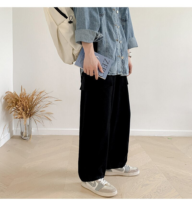 Advbridge Men's Thick Overalls Loose Elastic Waist Casual Pants High-quality Vintage Style Trousers Oversized Sweatpants Size M-2XL