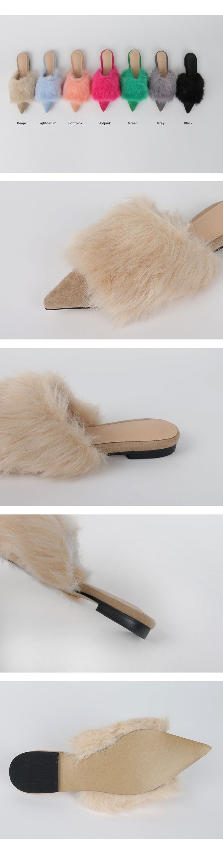 Advbridge real rabbit fur women slippers pointed toe slides shoes with long fur mules woman luxury pantoufle femme real furry footwear 616