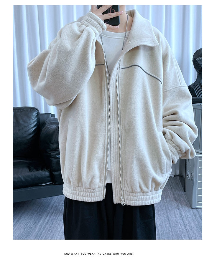 Advbridge Reflective Article Zip Up Sweatshirts for Men Korean Fashion Trends Fleece Clothing Teenage High Quality Oversized Streetwear