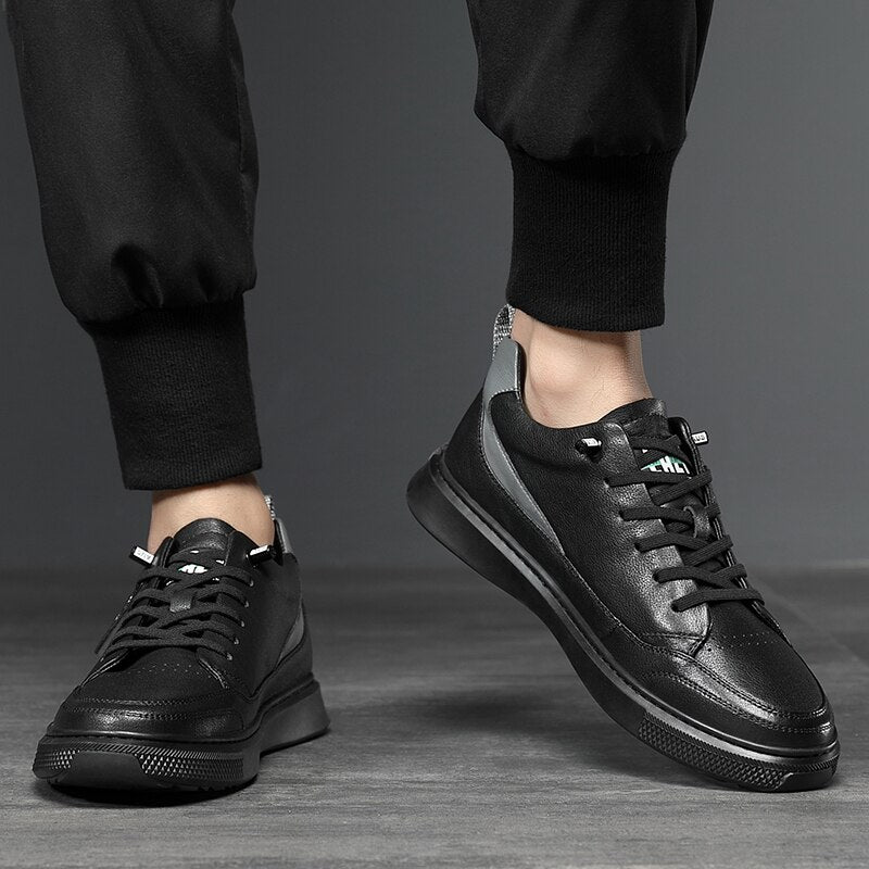 Advbridge Fashion Men British Style Leather Casual Shoes Lightweight Breathable Flats Luxury Platform Shoes Men's White Walking Sneakers