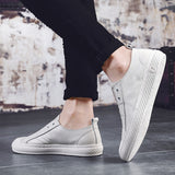 Advbridge Men Genuine Leather Casual White Shoes Mens Slip on Lazy White Shoe Fashion Breathable Comfortable Cowhide Flats Loafers