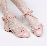 Advbridge Summer kawaii girl sweet lolita shoes vintage round head thick heel women shoes cute lace ruffle bowknot pearl kawaii sandals