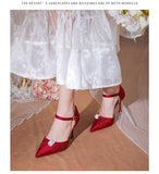 Advbridge White Silk Satin Wedding Shoes Summer Women's New French High-heeled Bride's Shoes with A Line with Sandals with Skirts