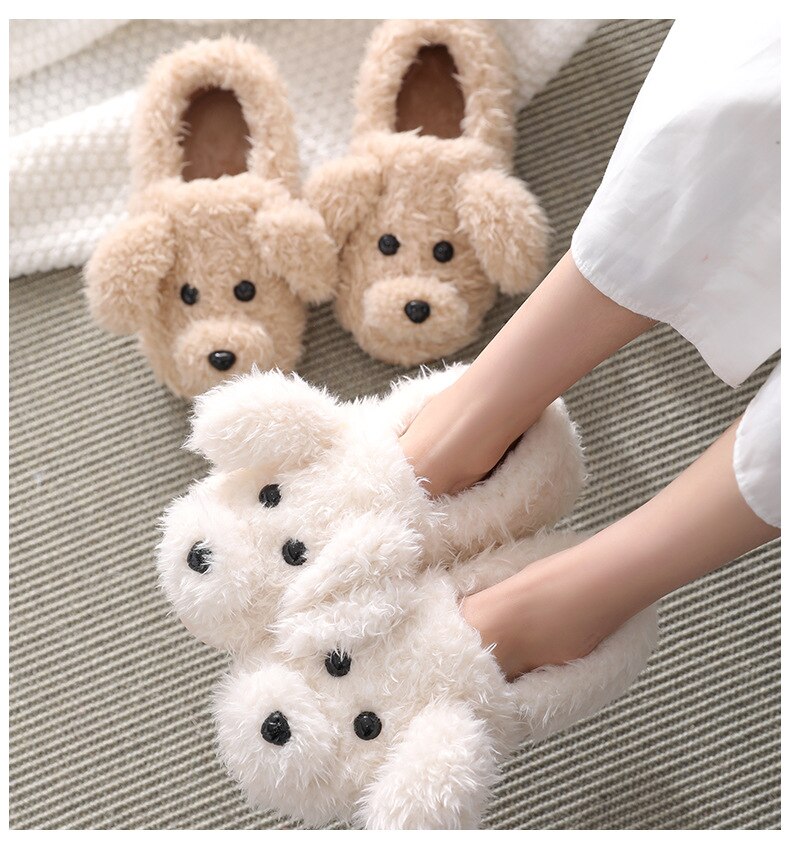 Advbridge Winter Home Slippers Warm Shoes Fashion Women Men Non-Slip Dog Cute Fur Soft Sole Indoor Bedroom House Couple Female Slides