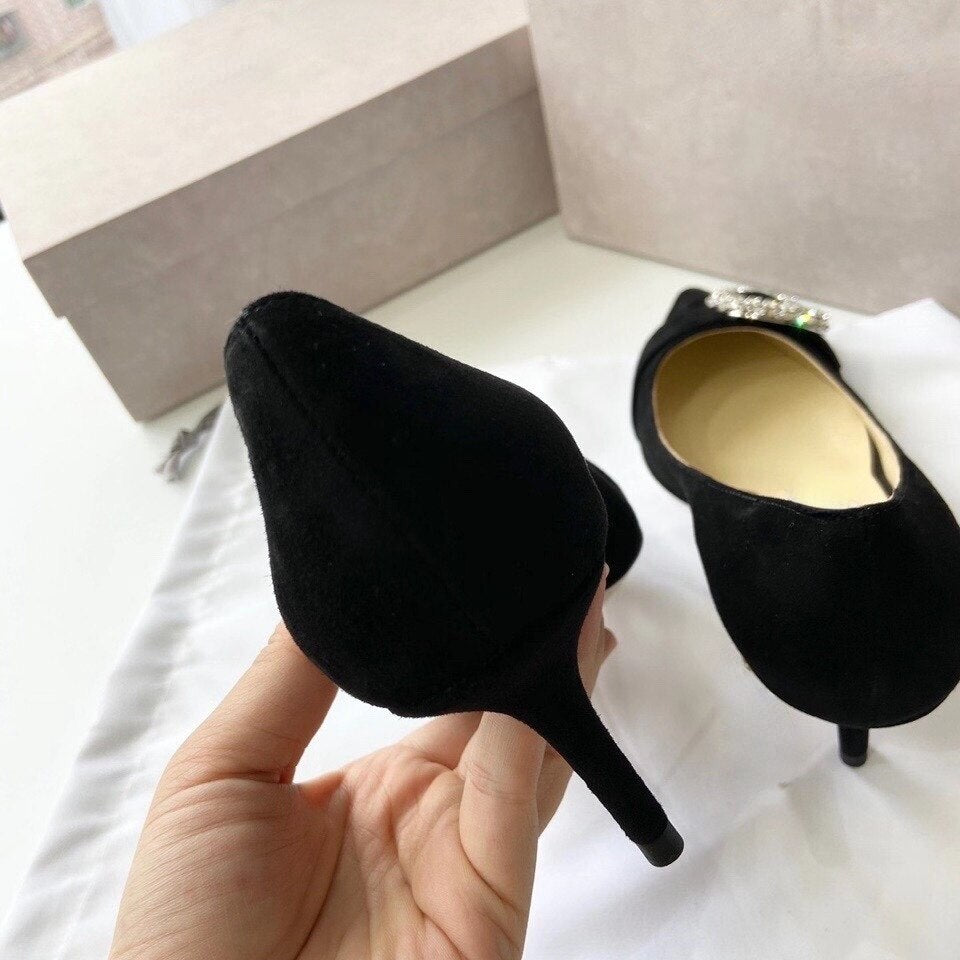 Advbridge New Crystal Rhinestone Buckle French High Heels Women Pointed Stiletto Heel All-Matching Women's Shoes Pumps