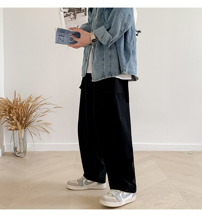 Advbridge Men's Thick Overalls Loose Elastic Waist Casual Pants High-quality Vintage Style Trousers Oversized Sweatpants Size M-2XL