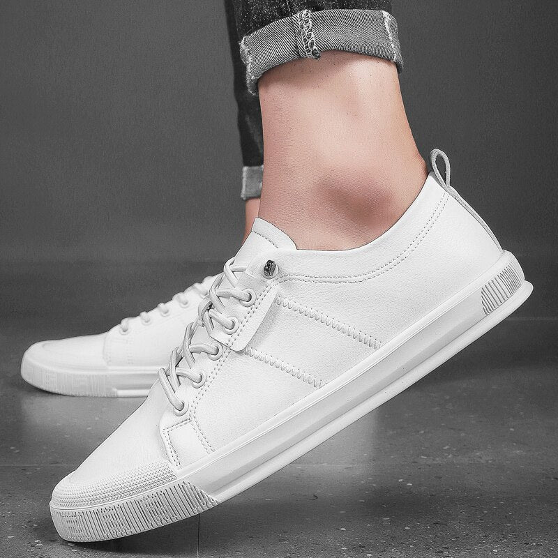 Advbridge Men Shoes Men's Genuine Leather white shoes fashion Casual Wild flat Non-slip wear-resistant Board shoes Male Driving Shoes