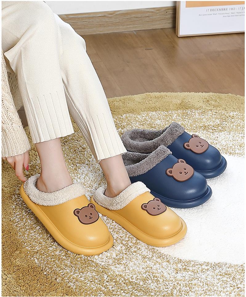 Advbridge Cartoon Bear Winter Slippers Warm Women Shoes Waterproof Non-Slip Female Home Slippers Couples Indoor Outdoor Cotton Shoes