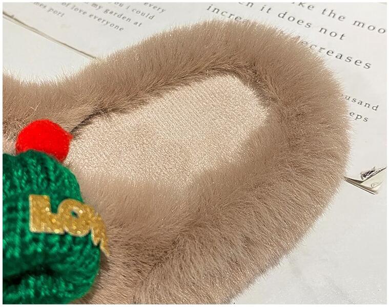 Advbridge Christmas Slippers Women Soft Faux Fur Cross Indoor Floor Slides Ladies Warm Fluffy Outdoor Slippers Female Cozy Shoes Flip Flop