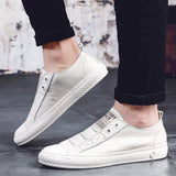 Advbridge Men Genuine Leather Casual White Shoes Mens Slip on Lazy White Shoe Fashion Breathable Comfortable Cowhide Flats Loafers