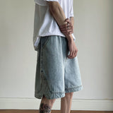 Advbridge Summer New Men's Loose Short Jeans Fashion Slit Decor Denim Shorts Blue Short Pants Male Brand Clothes S-2XL