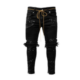 Advbridge Ripped Jeans Men Skinny Fit Spring Summer Knee Broken Holes Hip Hop Peicils Pants Streetwear Distressed Painted Zippers Desinger
