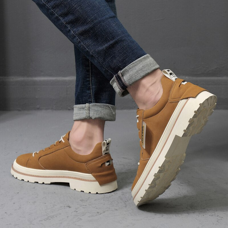 Advbridge High Quality Leather Men's Shoes Spring Casual Shoes Fashion Flats Oxfords Shoes Korean Version Fashion Increase 5cm Sneakers