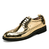 Advbridge  Plus Size 46 Luxury Shiny Patent Leather Brogue Men's Shoes British Pointed Toe Low-Cut Trend Casual Formal Leather Shoes