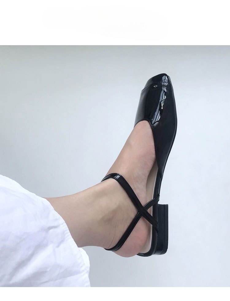 Advbridge Women's Shoes  Summer New Candy Color Flat Heel Closed Toe Ankle-Strap Buckle Patent Leather Low Heel Square Toe Sandals