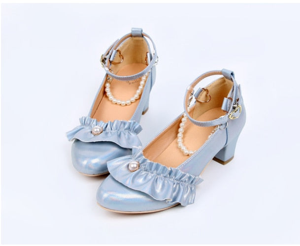 Advbridge Princess kawaii shoes round head thick heel women shoes kawaii girl lolita cosplay loli sweet lolita shoes ruffled lace bowknot