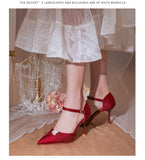 Advbridge White Silk Satin Wedding Shoes Summer Women's New French High-heeled Bride's Shoes with A Line with Sandals with Skirts