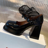 Advbridge Black Gothic Autumn New Square Toe Chunky Ultra High Heels Mary Jane Shoes Anime Cosplay Lolita Women's Pumps Goth Punk Shoes