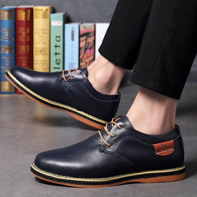 Advbridge New Genuine Leather Men's Casual Shoes Large Size 45 46 47 48  Round Head Lace-up Handmade Men Shoes Business Shoe