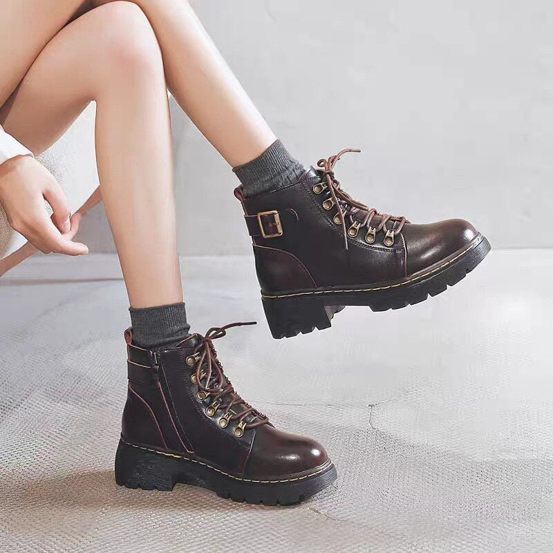 Advbridge Lolita Boots Lolita Shoes Martins Black/brown Gothic Cosplay Jk Uniform Women Martin Shoe Mid Heel Winter Female Vintage Shoes
