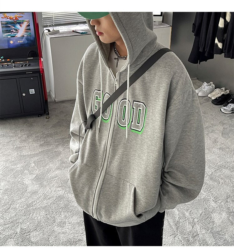 Advbridge Letter Print Zip Up Hoodies for Mens Korean Fashion Trends Streetwear Teenage Oversized Track Sweatshirts Spring Casual Clothing