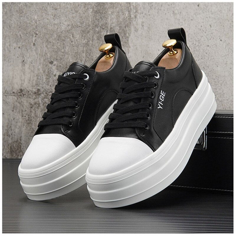 Advbridge New White Leather Men Casual Shoes fashion Platform Sneakers Trainers Height Increasing Shoes Chaussure Homme