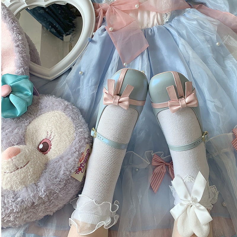 Advbridge Kawaii Sweety Lolita Shoes Round Head Middle Heel Sweet Pu Leather Anime Sweet Harajuku Bow Princess Tea Party Women Dress Shoe