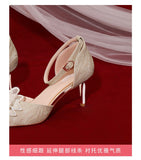 Advbridge Daily Wedding Shoes French Bride Crystal Shoes Minority Dress Shoes Summer Rhinestone Bow High-heeled Sandals Fairy Style