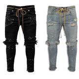 Advbridge Ripped Jeans Men Skinny Fit Spring Summer Knee Broken Holes Hip Hop Peicils Pants Streetwear Distressed Painted Zippers Desinger