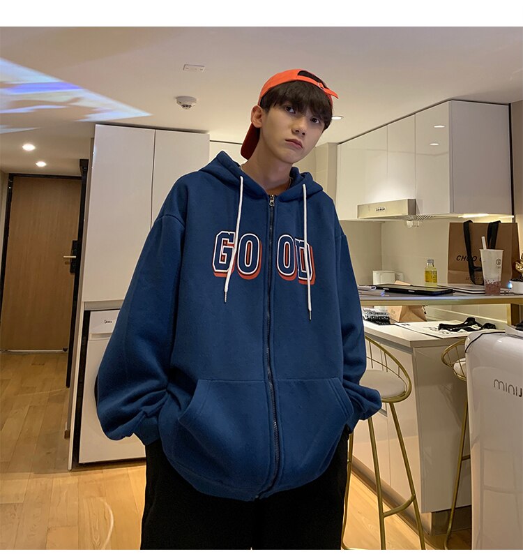 Advbridge Letter Print Zip Up Hoodies for Mens Korean Fashion Trends Streetwear Teenage Oversized Track Sweatshirts Spring Casual Clothing
