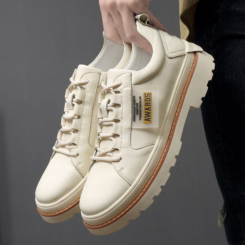 Advbridge High Quality Leather Men's Shoes Spring Casual Shoes Fashion Flats Oxfords Shoes Korean Version Fashion Increase 5cm Sneakers