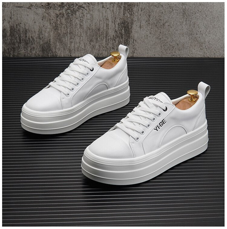 Advbridge New White Leather Men Casual Shoes fashion Platform Sneakers Trainers Height Increasing Shoes Chaussure Homme