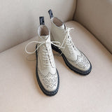 Advbridge Lace-Up Women's Ankle Boots Rome Style Sewing Embroider Flat Platform Boots Hand-made Genuine Leather Boots Female Women Shoes