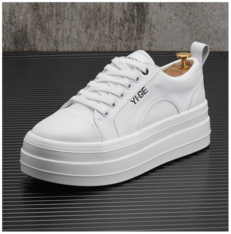 Advbridge New White Leather Men Casual Shoes fashion Platform Sneakers Trainers Height Increasing Shoes Chaussure Homme