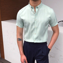 Advbridge Italian Summer Men Short Sleeve Striped Shirt British Casual Slim Shirt Retro Shirt Dress Camisa Masculina Social Summer