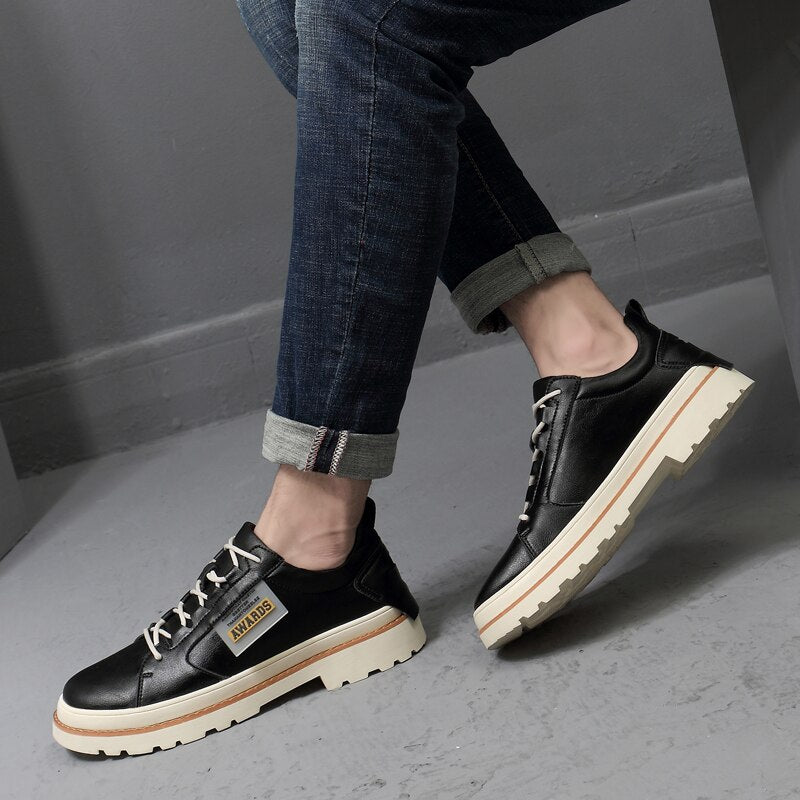Advbridge High Quality Leather Men's Shoes Spring Casual Shoes Fashion Flats Oxfords Shoes Korean Version Fashion Increase 5cm Sneakers
