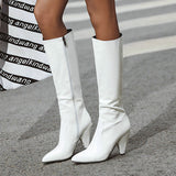 Advbridge PU Leather Women Knee High Boots Fashion Spike Heel Pointed Toe Women Long Boots Zipper Women Autumn Winter Boots Big Size