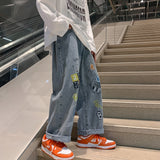 Advbridge Oversize graffiti jeans women's high street fashion ins loose Korean BF style student straight pants summer Autumn plus