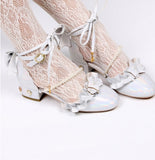 Advbridge Summer kawaii girl sweet lolita shoes vintage round head thick heel women shoes cute lace ruffle bowknot pearl kawaii sandals