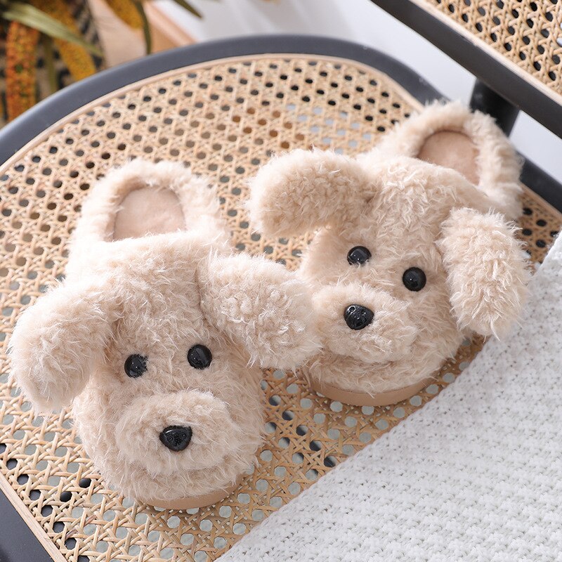 Advbridge Winter Home Slippers Warm Shoes Fashion Women Men Non-Slip Dog Cute Fur Soft Sole Indoor Bedroom House Couple Female Slides