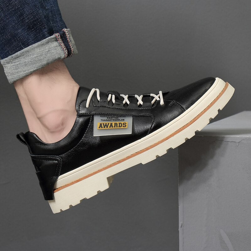 Advbridge High Quality Leather Men's Shoes Spring Casual Shoes Fashion Flats Oxfords Shoes Korean Version Fashion Increase 5cm Sneakers