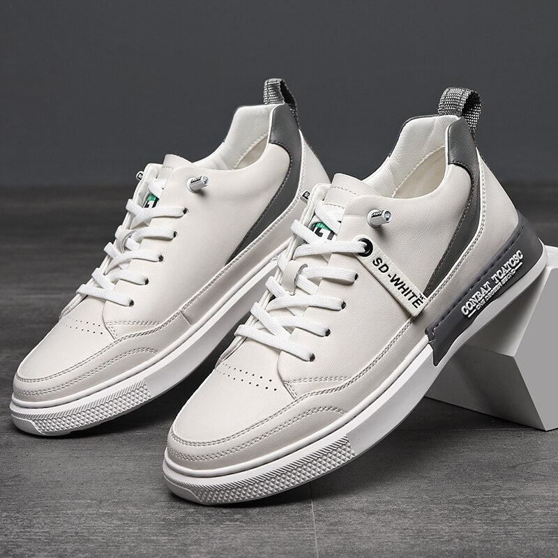 Advbridge Fashion Men British Style Leather Casual Shoes Lightweight Breathable Flats Luxury Platform Shoes Men's White Walking Sneakers
